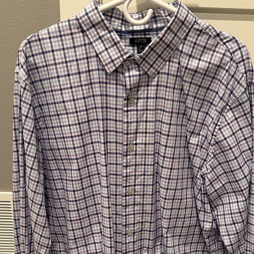 Apt. 9 Men's Checkered Shirt - Purple and White